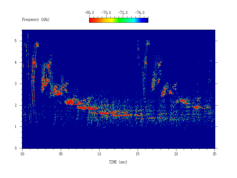 Spectrogram of Earth multi-hop whistlers