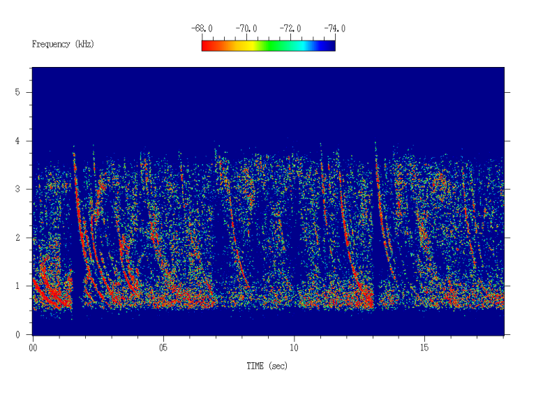 Spectrogram of Earth whistlers